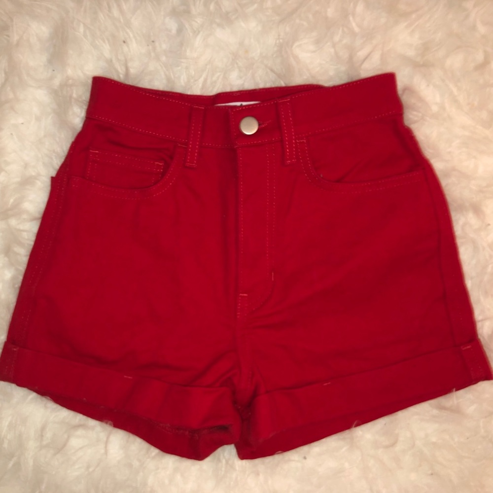 American Apparel Red High-Waist Jean Shorts